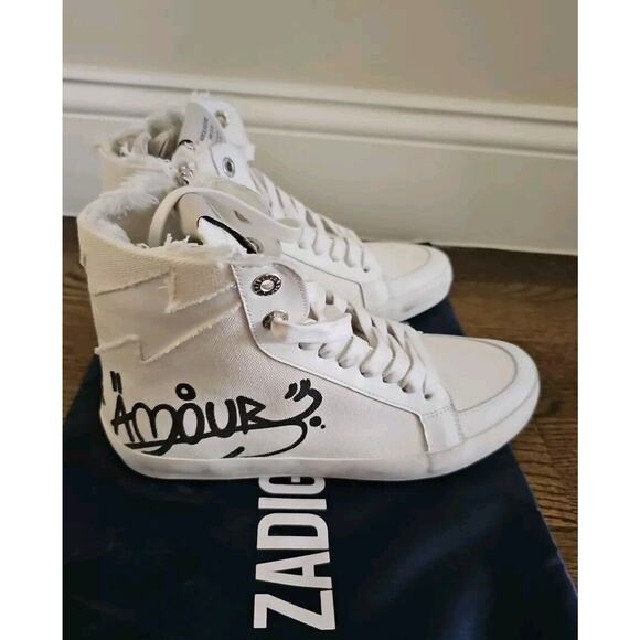 Zadig & Voltaire Jormi Amour Distressed Canvas Sneakers High Tops $448 Sz 38 NEW - Picture 1 of 8